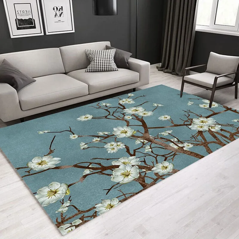 

Reese Velvet Fleece Living Room Carpet Bedroom Large Rug Parlor Chinese Traditional Painting Blooming Apricot Floor Decor Mat