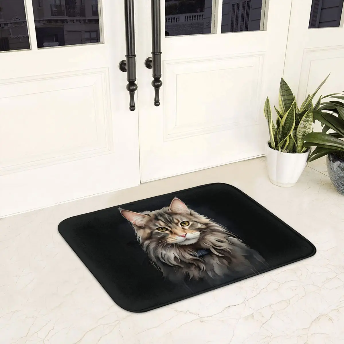 Norwegian Forest Cat Tender Adorable Detailed In Watercolor Animals Doormat Anti-skid Bath Mats Home Entrance Rug Carpet Footpad