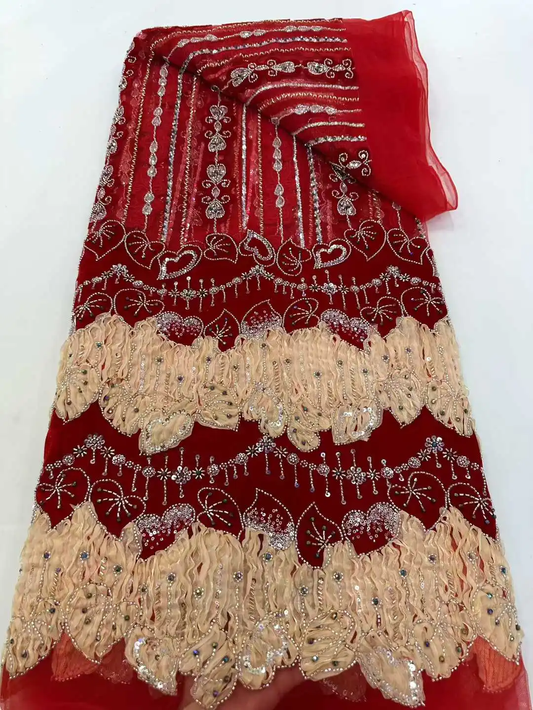 

Velvet Fabric Stones Nigerian African Lace Fabric 2026 High Quality Sequins Beads Embroidery French Lace Fabric For Wedding Dres
