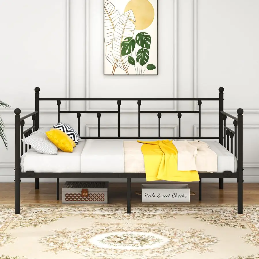 Daybed Frame with Steel Slats Platform Furniture, Twin Size with Multifunctional Mattress Foundation, Black