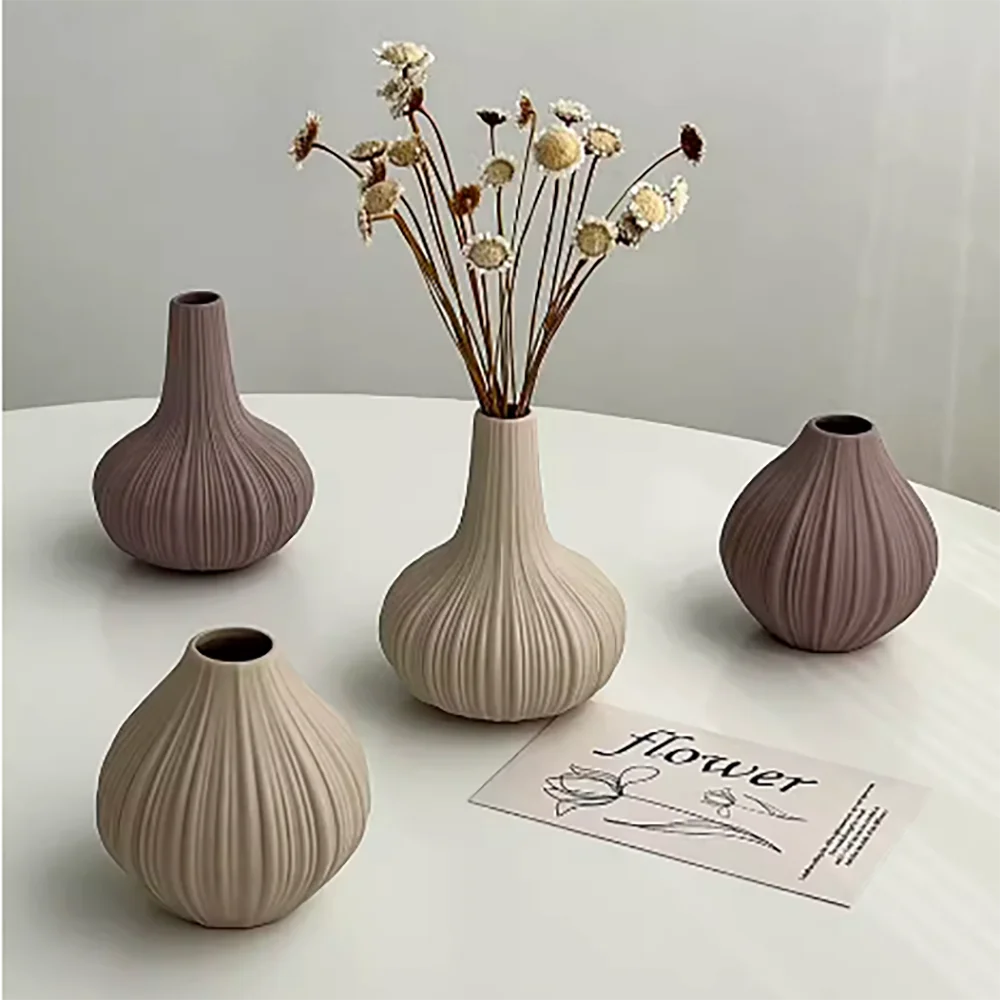 Modern Striped Vase Concrete Molds DIY Home Ornaments Creative Nordic Dried Flower Aromatherapy Bouquet Vase Silicone Mold