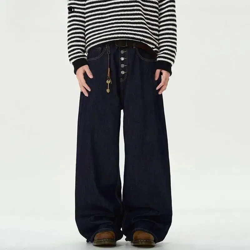 

IEFB Men's Jeans New Straight Loose Fit Buttons Design Comfortable ex Durable Nylon Fabric Cleanfit Sle Summer 205