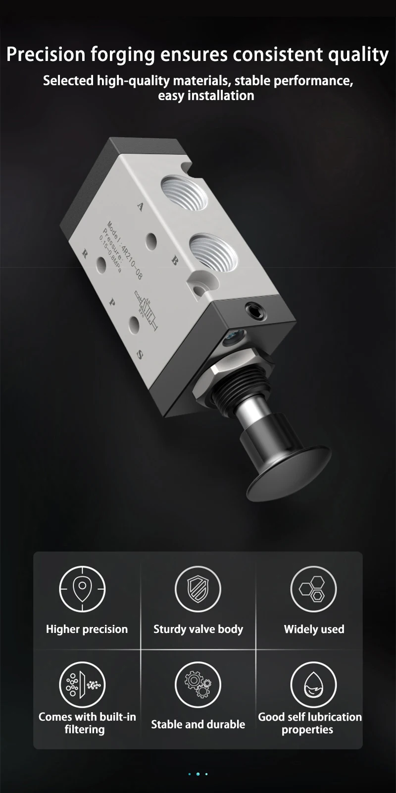 Magnetventil 5 Port 2 Position Pneumatic Switch Manual Valve 4L Series 4L110-06 4L210-08 4L310-10 with 4mm 6mm 8mm 10mm Fitting Pneumatik — Detail 2