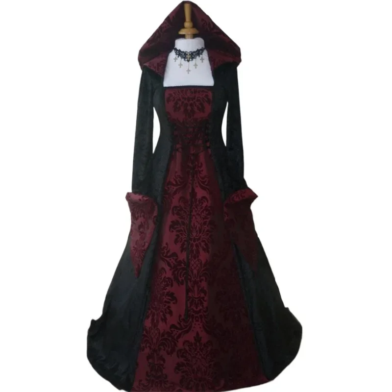 Abito floreale con cappuccio gotico Costume vittoriano da vampiro abito da donna con abito da regina rinascimentale medievale scuro per adulto Plus Size