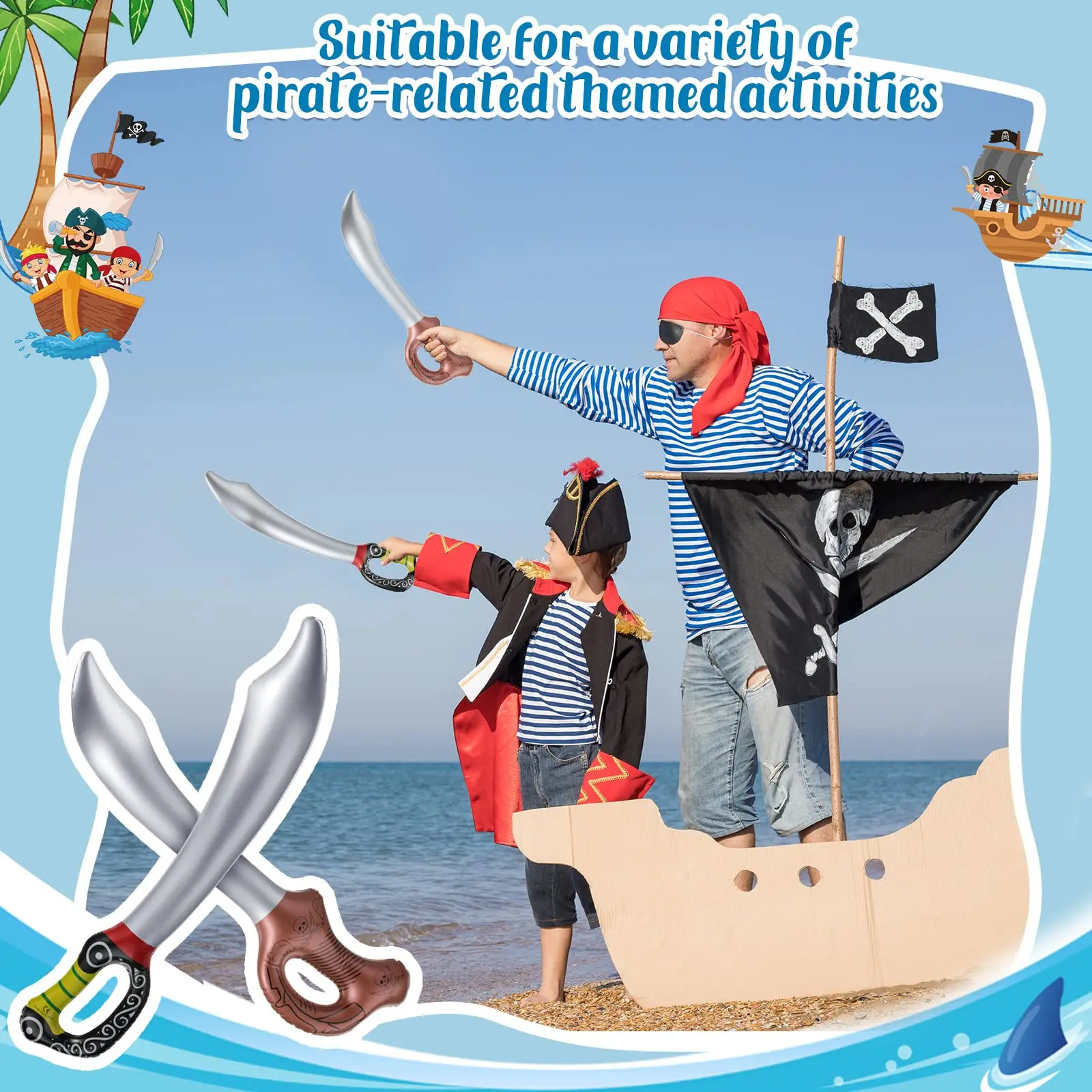 Inflatable Pirate Swords Inflatable Toy Sword Pirate Party Favor Blow up Pirate Swords for Halloween Pirate Theme Party, Cosplay
