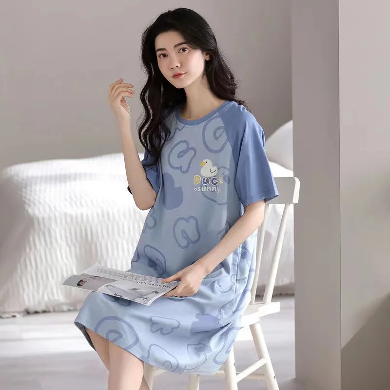 Sexy Nightwear Women New Nightgown Female Cute Cartoon Home Wear Thin Section of Large Size Outside Dresses Sleepwear Loungewear