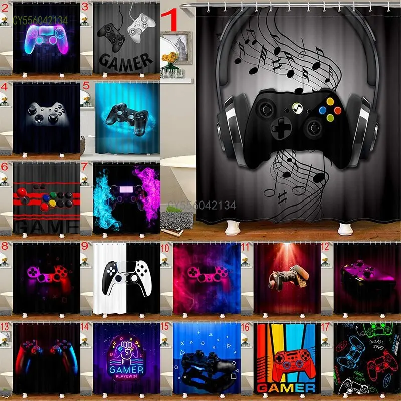 

Funny Gamer Shower Curtain Classic Video Gaming Device Modern Cloth Polyester Fabric Waterproof Bathroom Decor with 12 Hooks