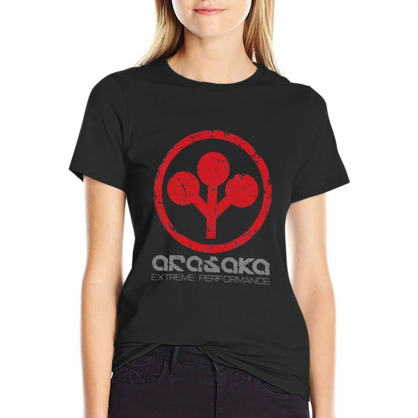 

Distressed Arasaka Corp Logo T-Shirt plus sizes sweat Blouse white t-shirts for Women