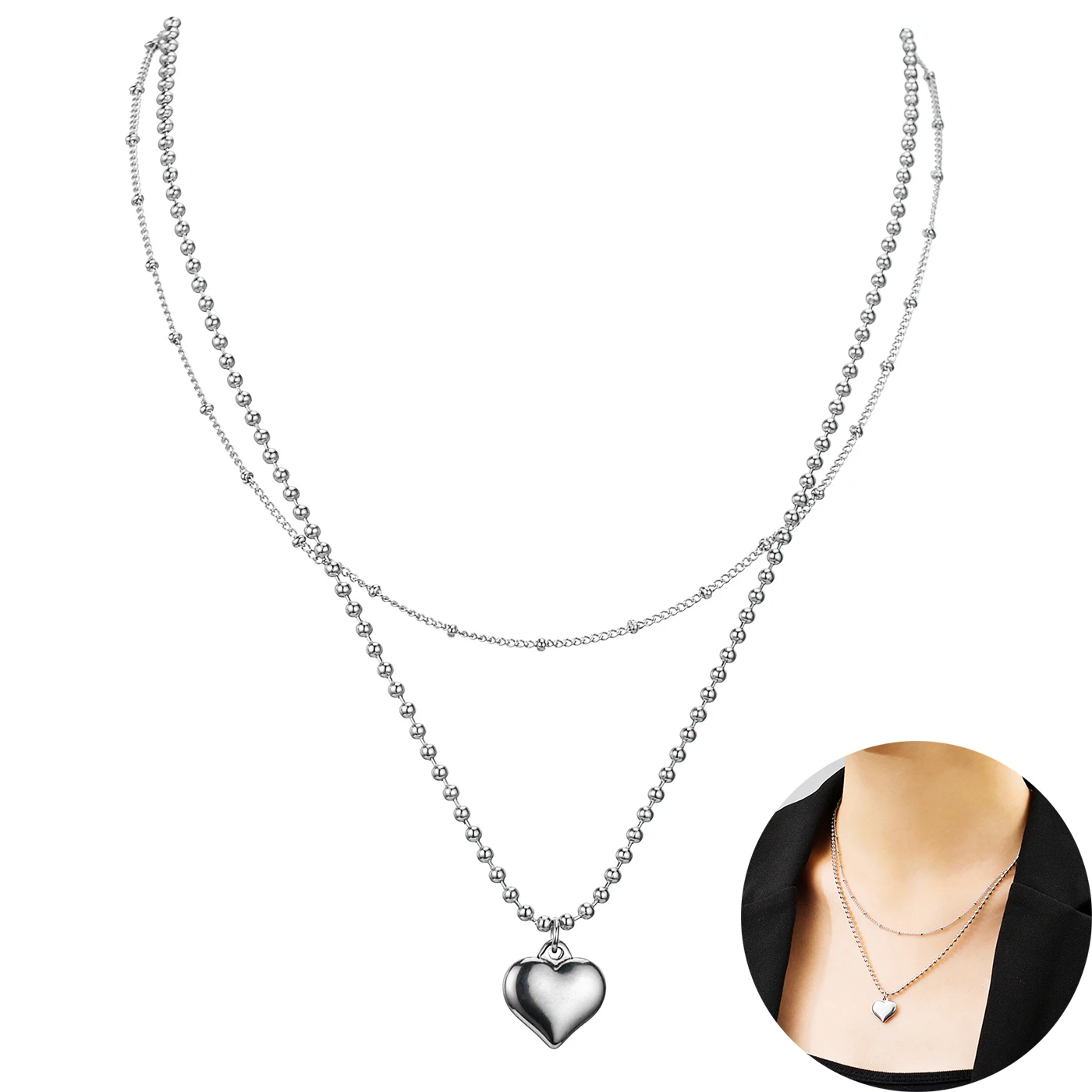 

Layered Tiny Heart Choker Necklace for Women Silver Color Chain Smalll Love Pendant on Neck Bohemian Necklaces Jewelry Gift