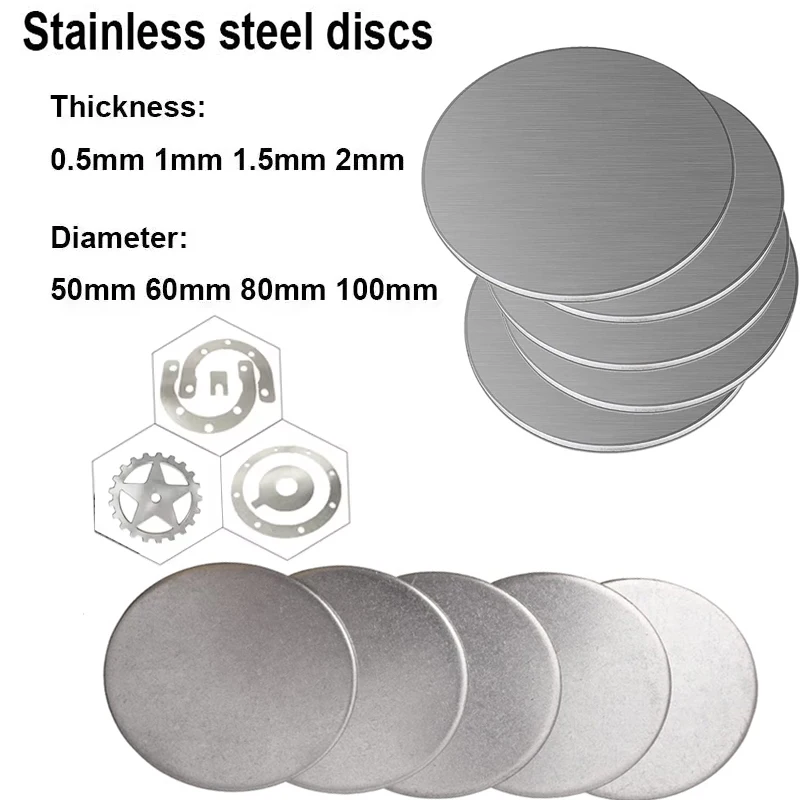 1pcs Diameter 50mm-100mm Round 304 Stainles Steel Disc Steel Sheet Circular Plate Round Spacer Disk Thick 0.5/1/1.5/2mm