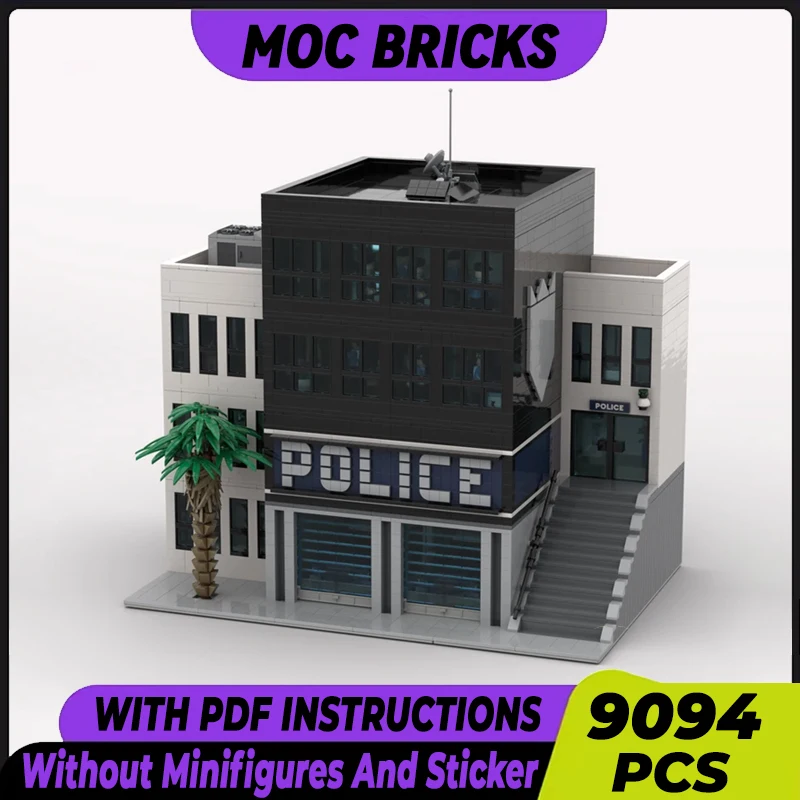 City Street View Model Moc Building Bricks Modern Police Station Technology Modular Blocks Gift Christmas Toys DIY Sets Assembly