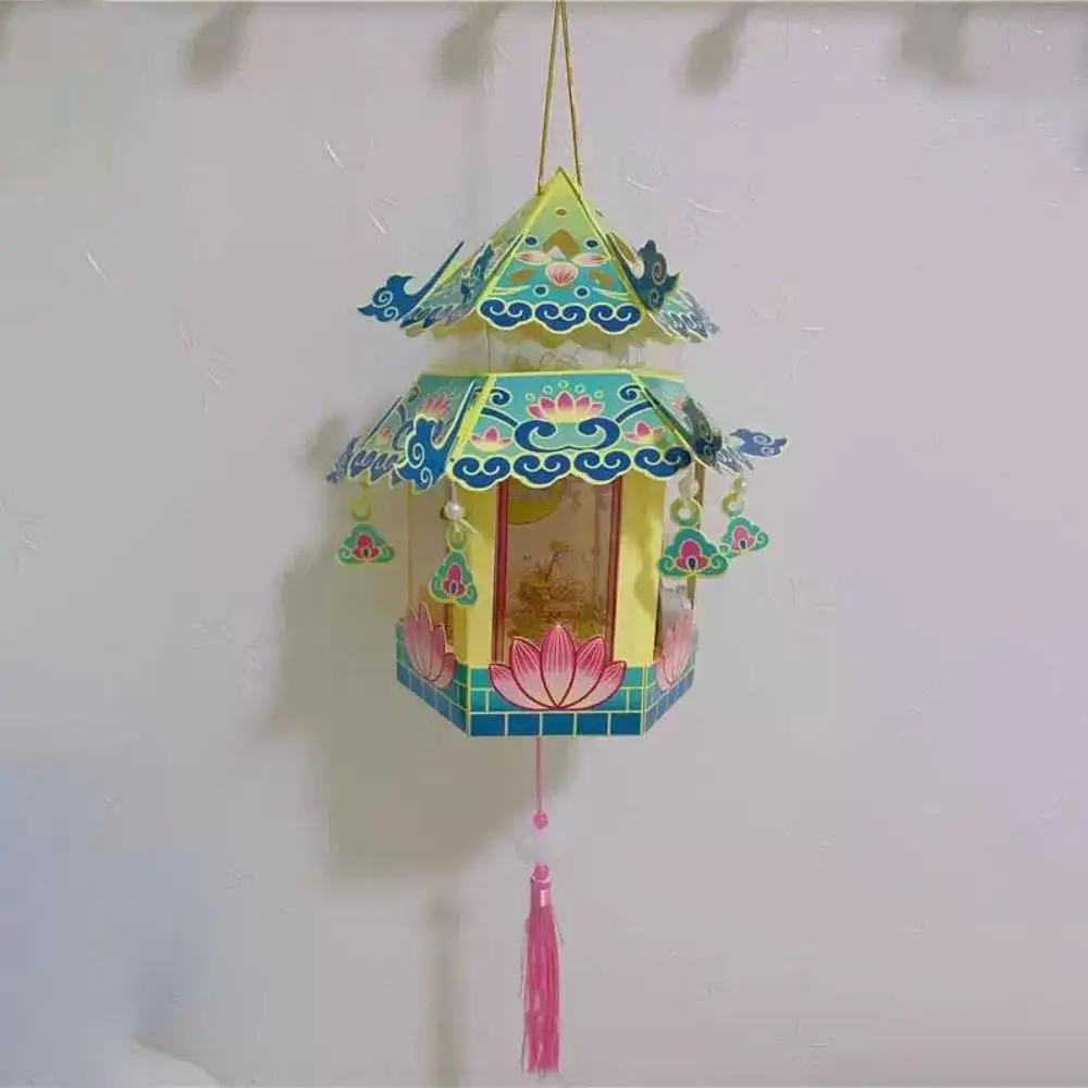 Rabbit Palace Lantern Mid-Autumn Festival Lanterns Chinese Decoration Manual Hanging Lamp DIY Handmade Material Glowing