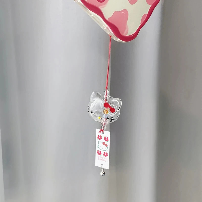 Anime Sanrio Figure Hello Kitty Wind Chime Mobile Phone Chain Pendant Cartoon Cat Keychain Kawaii Collectible Model Toy Gift