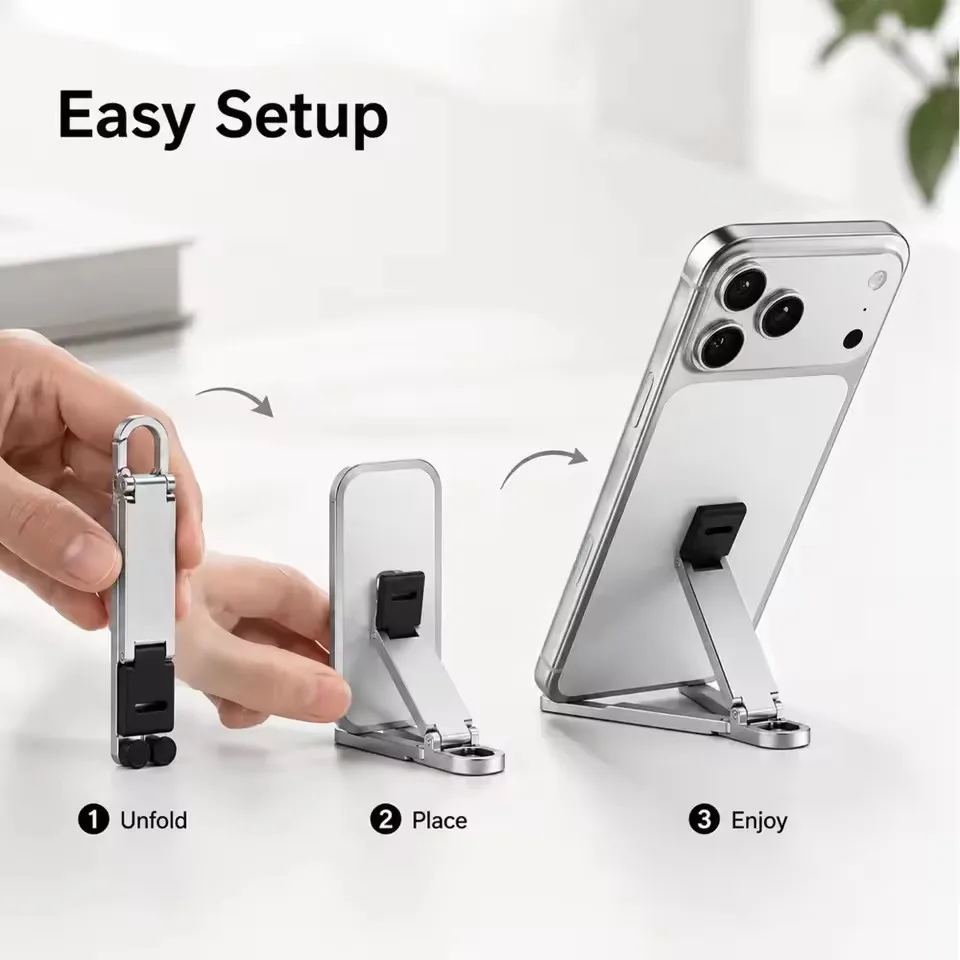 Mini Keychain Foldable Phone Back Clip Stand Portable Adjustable Mobile Phone Holder Pocket Light Thin Kickstand for Travel Desk view 4