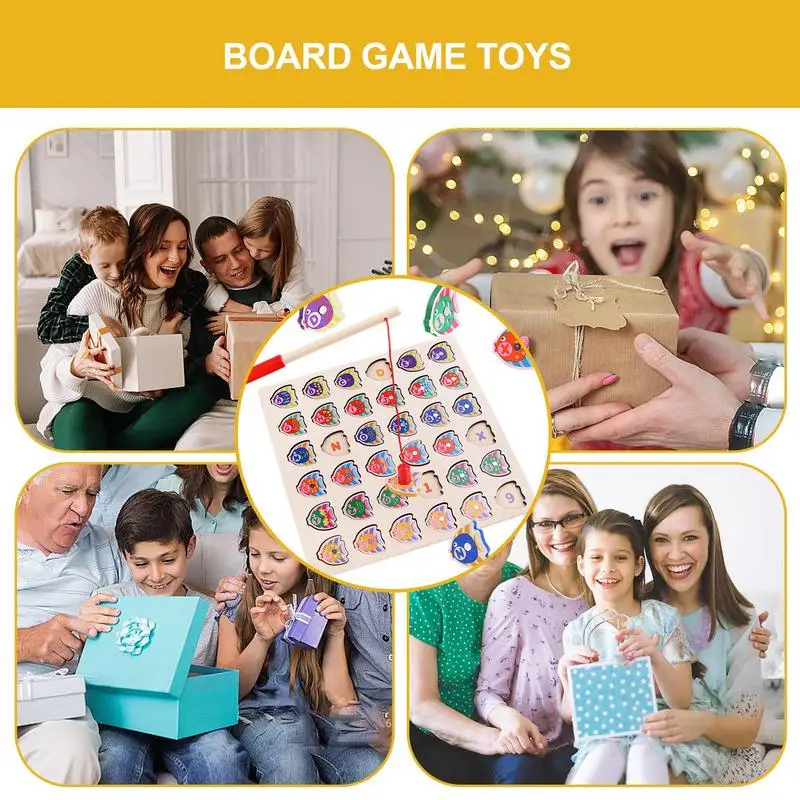 Fishing Game Montessori Matching Board Games Shape Sorting Puzzle Educational Wooden Fishing Counting Learning Board Games For