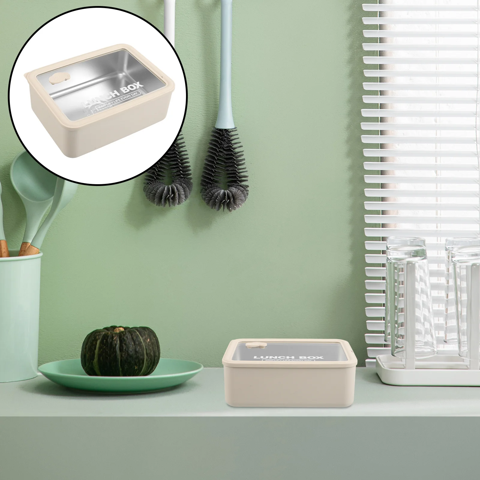 

Stainless Steel Lunch Box 600ml Glass Lid Portable Microwavable Bento Container Adults Work School Lunch Boxes for Adults