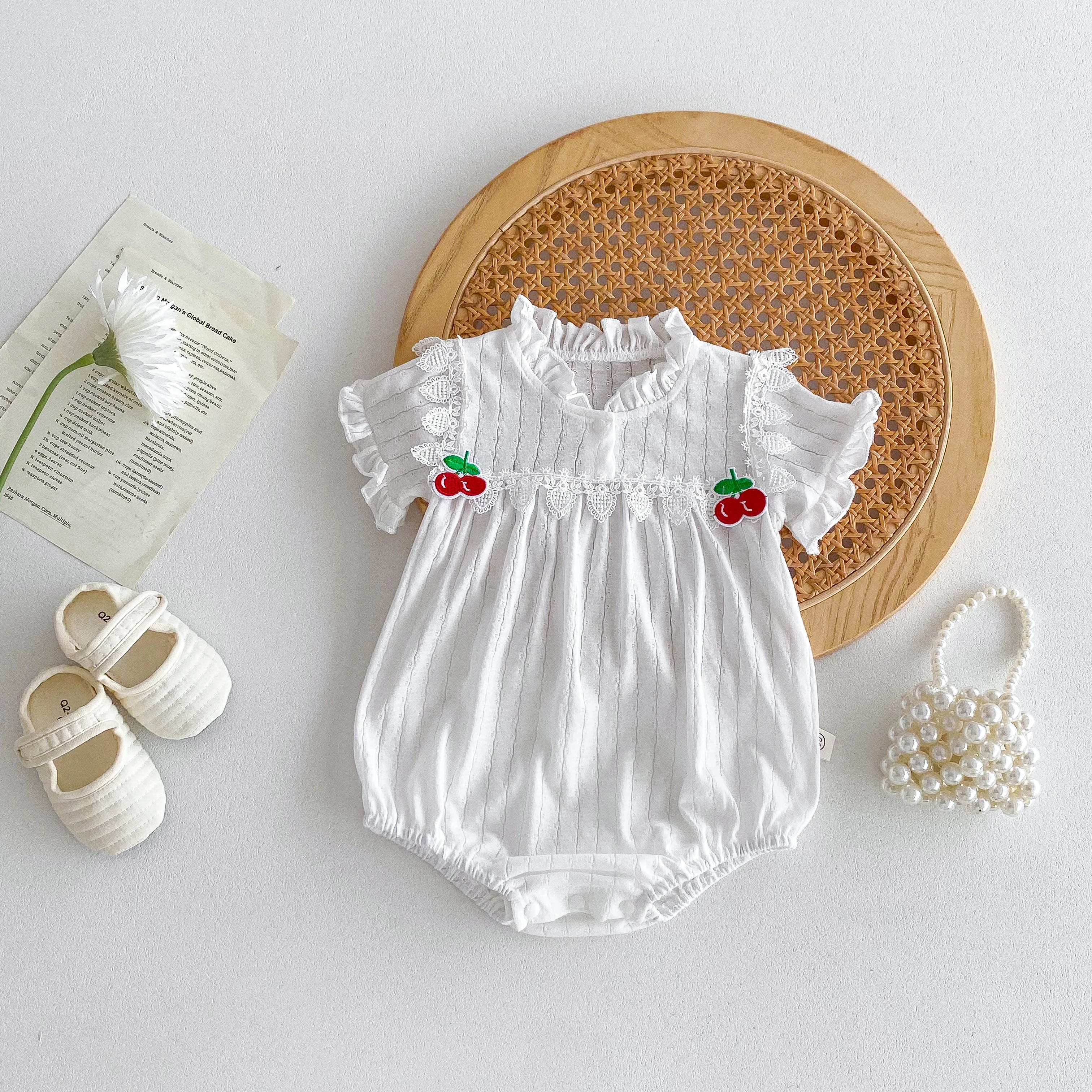 Baby Girl Romper Lovely Cherry Summer Short Sleeve Baby Onesies Newborn Sweet Princess Jumpsuit