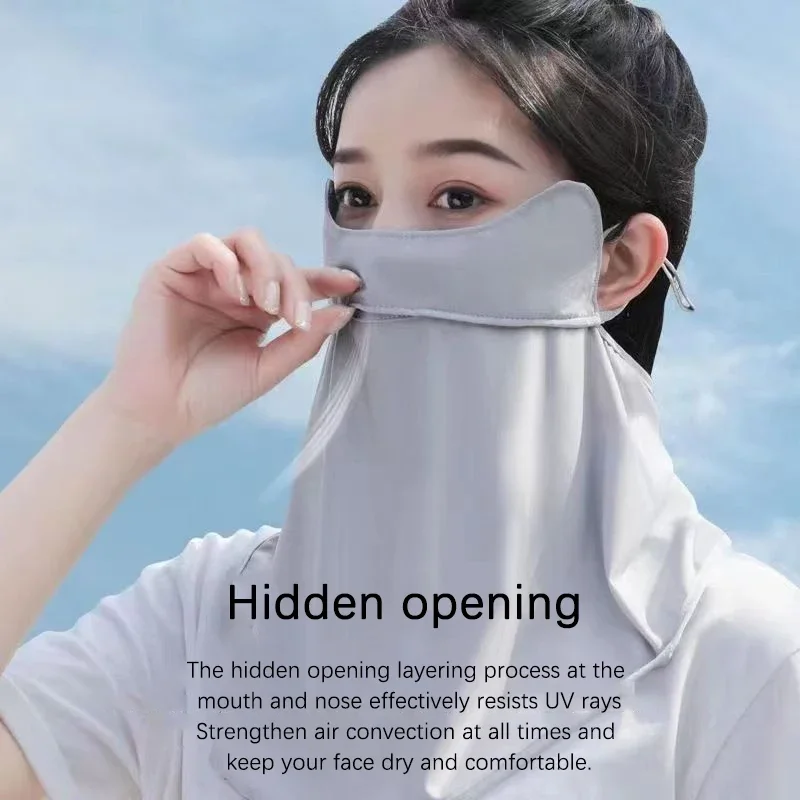 Sun mask for women Breathable summer thin long neck protector full face ice silk mask shade veil UV protection three-dimensional