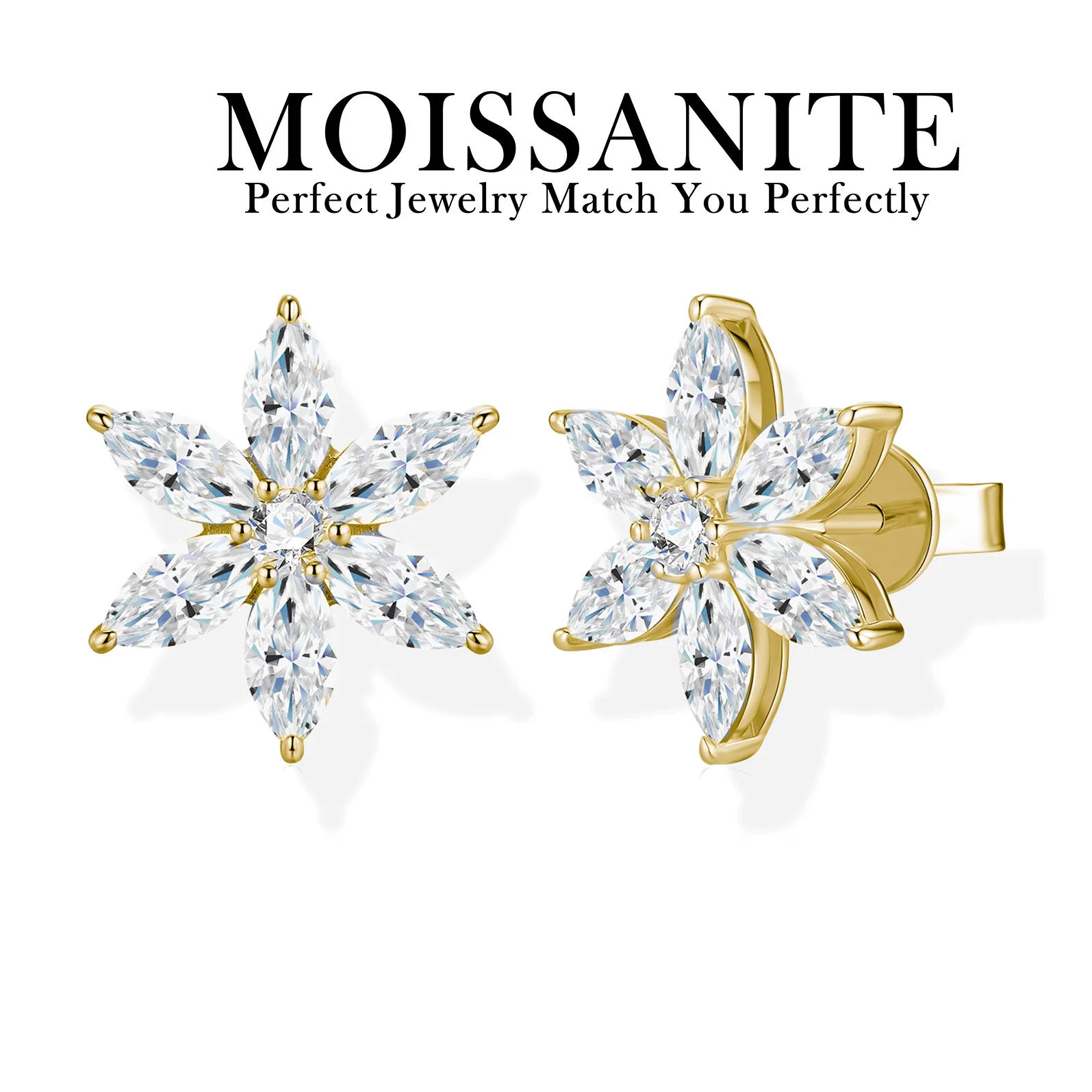 

3.74CTW Moissanite Flower Stud Earrings 925 Sterling Silver 18K Gold Plated Elegant Floral Gift for Women with Certificate