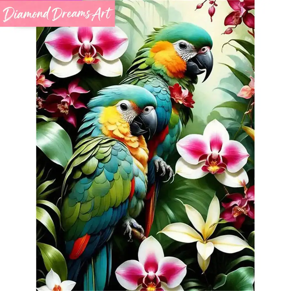 Rahmenloses Diamant-Malerei-Set: Vogel-Tier DIY Stickerei Papagei Bild mit Strasssteinen, Diamant-Mosaik Blumen Heimdekoration