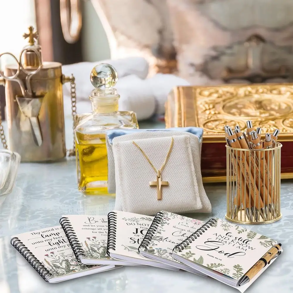 Quaderni cristiani sfusi con citazioni biblici ispiratrici, penna adesiva - Regali di Natale ideali per il personale della chiesa e dell'ufficio