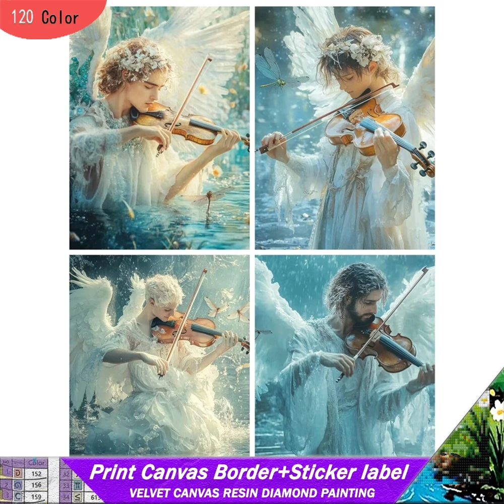 

Diy 120-цветная алмазная живопись из смолы с наклейками, новый ангел, скрипка, полная квадратная круглая мозаика, вышивка, наборы картин с цветами