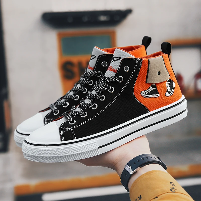 Orange Heart-shaped Lovers High Top Sneakers Women Cardioid Embroidered Canvas Shoes Couple Espadrilles Women Shoes Casual Flats