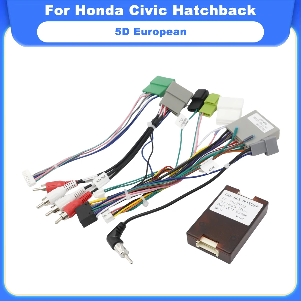 16pin Car Wiring Harness Adapter Canbus Box Decoder for Honda Civic Hatchback 5D European Android Radio Power Cable