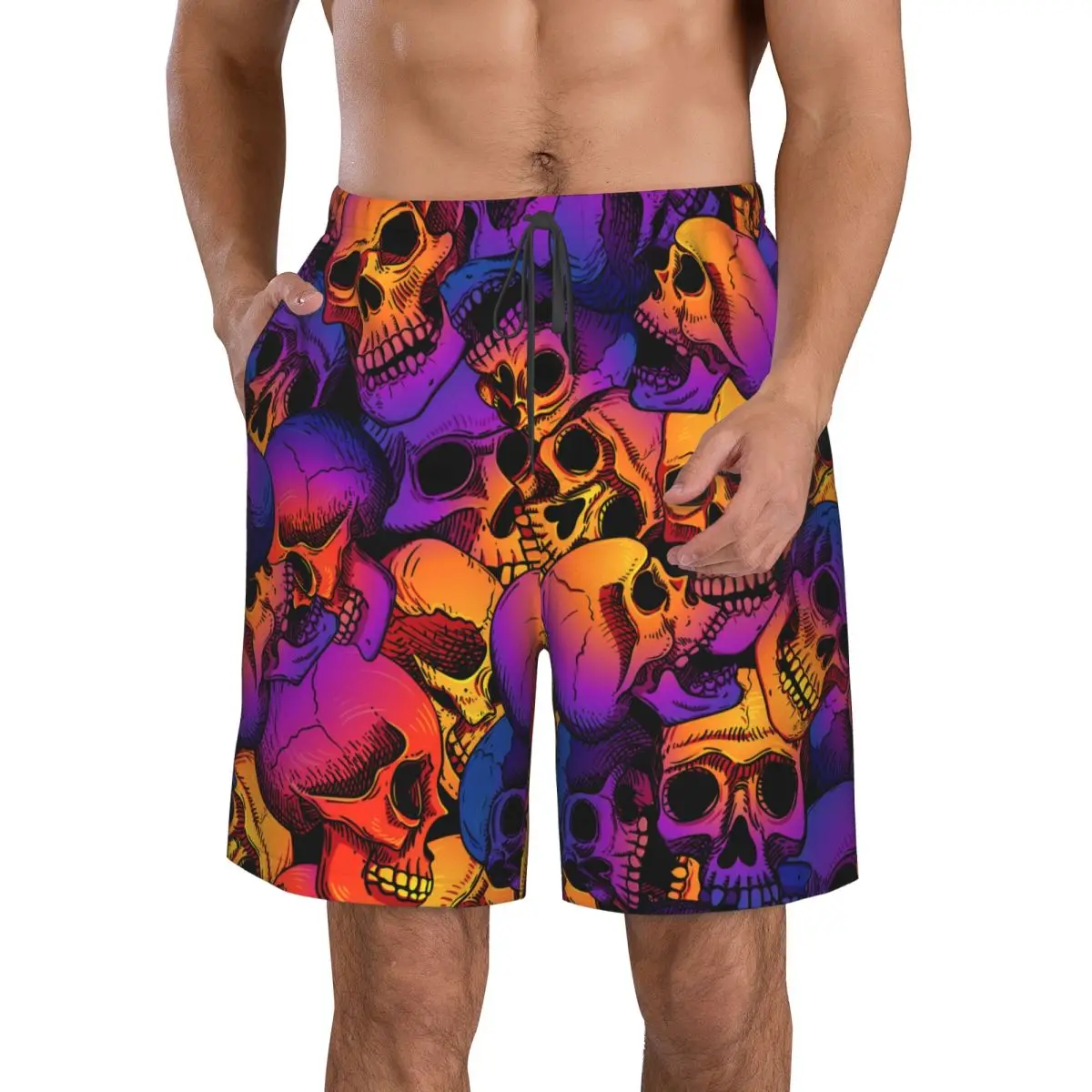 Men Beach Short Quick-drying Swimming Trunk Bright Skulls Swimwear Swimsuit Bathing Shorts