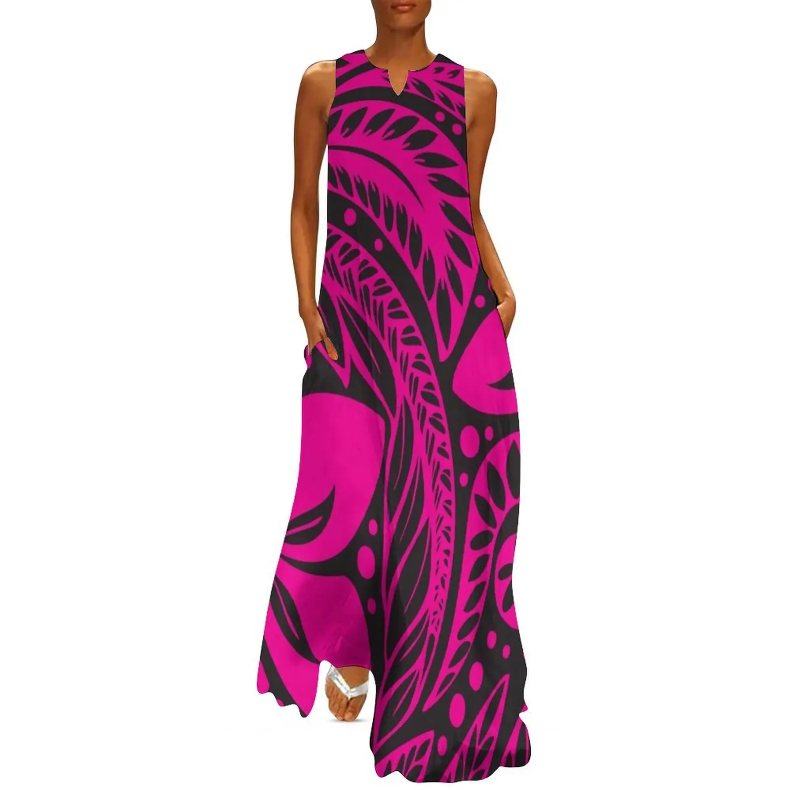 

Pink Over Black Polynesian New Zealand Floral Tattoo Long Dress african dresses for woman Long dresses Dress