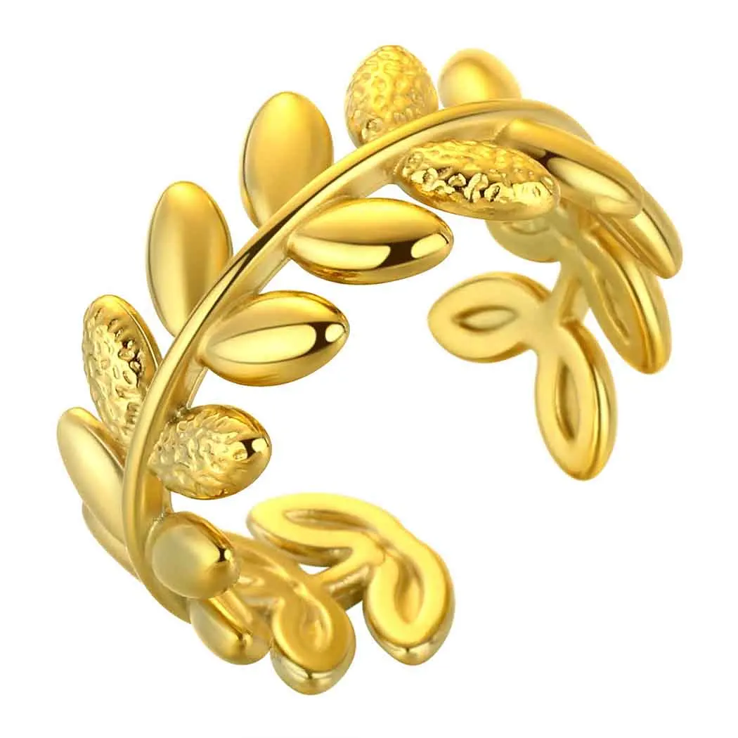Kinitial Stylish and exquisite stainless steel ring adjustable Signet Thumb Ring Simple Leaf Oak leaf Ring anniversary gift