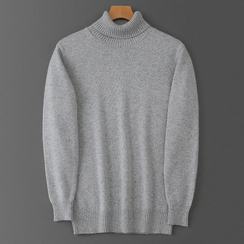 الكلاسيكية الرجال الياقة المدورة سترة فضفاضة عادية الخريف الشتاء 100% الصوف الخالص بلوفر مغزول كم طويل رشاقته الدافئة الرجال البلوز