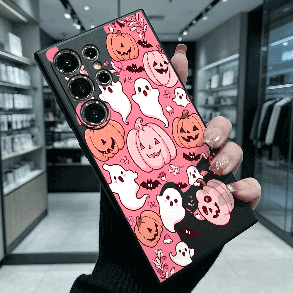Pink Halloween Pattern Shockproof Soft TPU Back Case For Samsung S22 S23 S24 S25 S26 Ultra A16 A35 A55 Anti Drop Cover