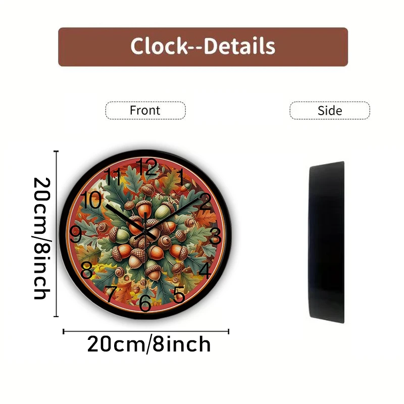 Reloj de pared colgante silencioso redondo de dibujos animados de cosecha de avellanas, adecuado para sala de estar, escuela, sala de estudio, dormitorio, regalos para niños