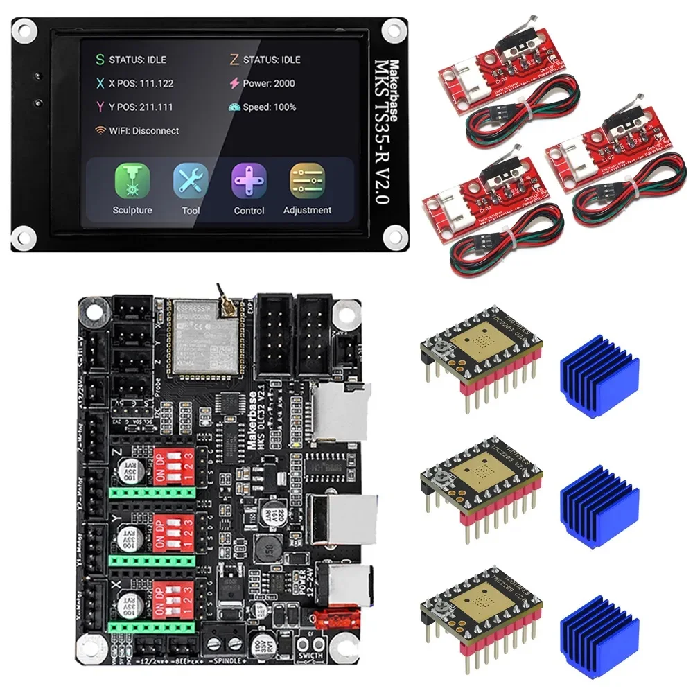 Es-maperbase-mks dlc32 v2.1マザーボード,オフラインコントローラー,wifi,tftタッチスクリーン,t24,TS35-R,彫刻機用32ビット