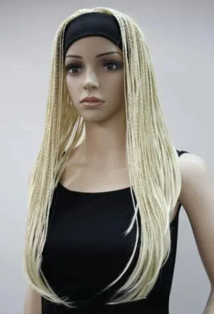 

long Blonde straight braid wig with 3/4 headbands Cosplay Party Wigs