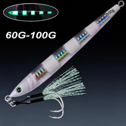Leurre métallique super long avec crochet, appât Élidéal pour la pêche à la turlutte, 60/80/100g, 1 pièce
