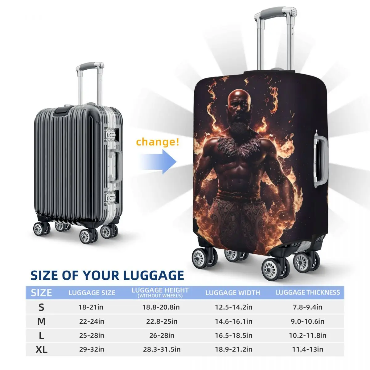 Housses de protection anti-poussière pour bagages, noir, élastique, étanche, valise, accessoires de voyage, imprimé Elemental God Of Fire, 18-32 pouces