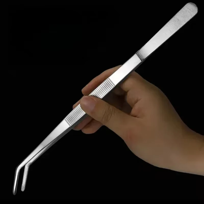 Stainless steel tweezers Multifuctional Elbow Tweezers Aquarium Clip Long Tongs Medical Tweezers Forceps Pet Feeding Tools