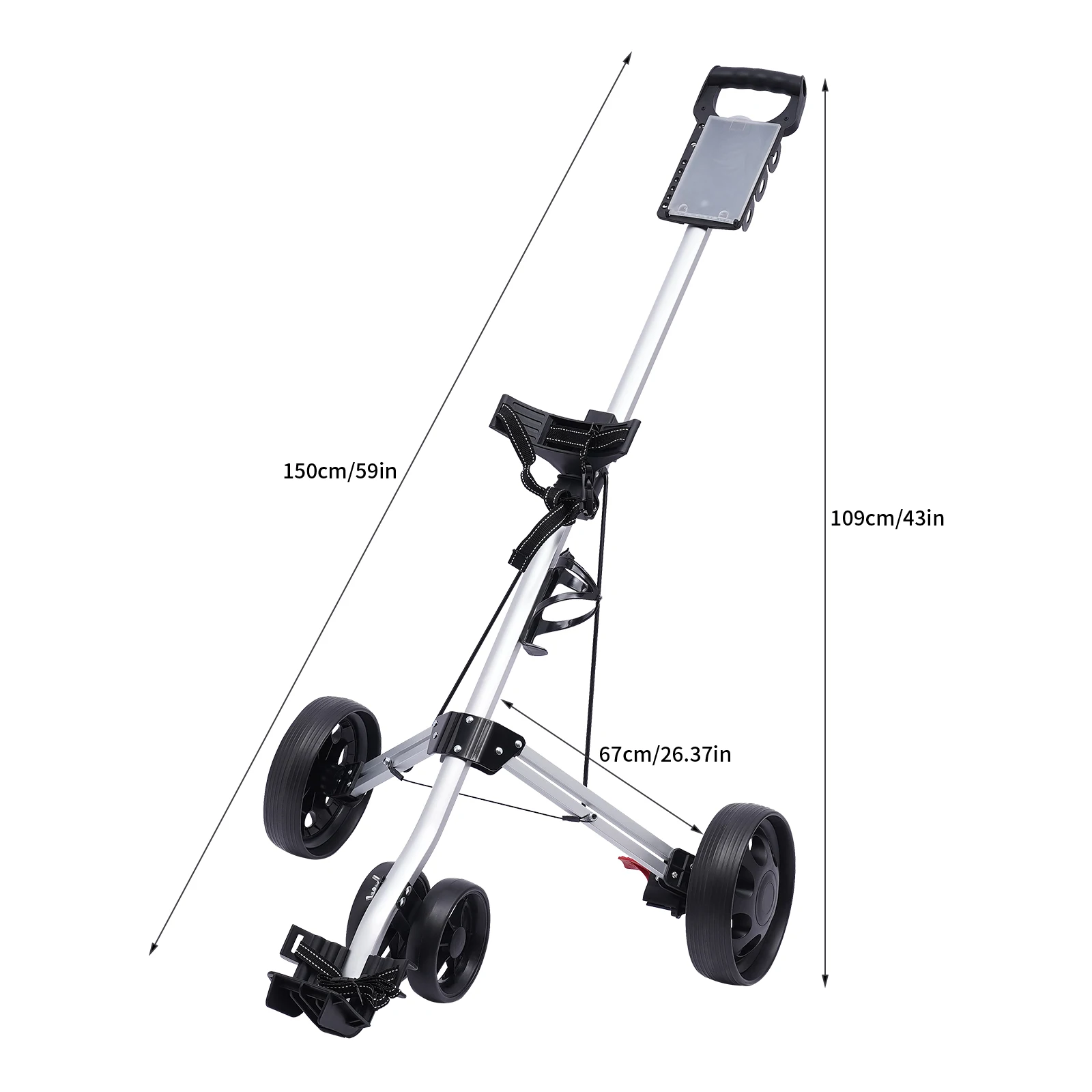 

Golf Push Cart Aluminum Alloy Ball Storage Rack with Triangle Support 5.9" Front 8.85" Rear Wheels Golf Bag Lightweight Foldable