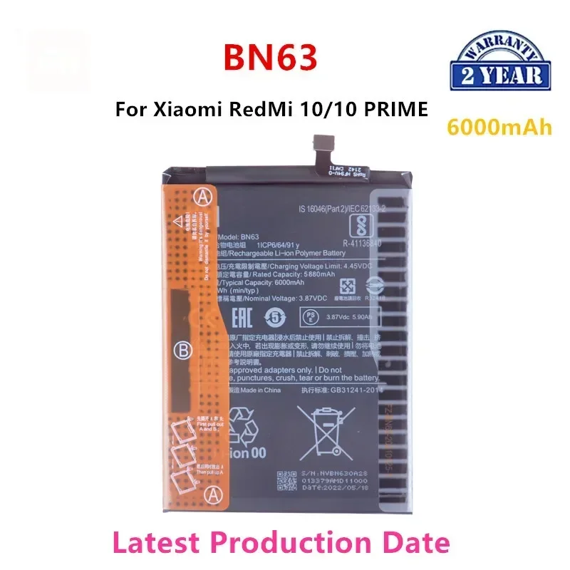 Brand New  BN63 6000mAh Battery For Xiaomi  RedMi 10/10 PRIME  Phone Replacement Batteries