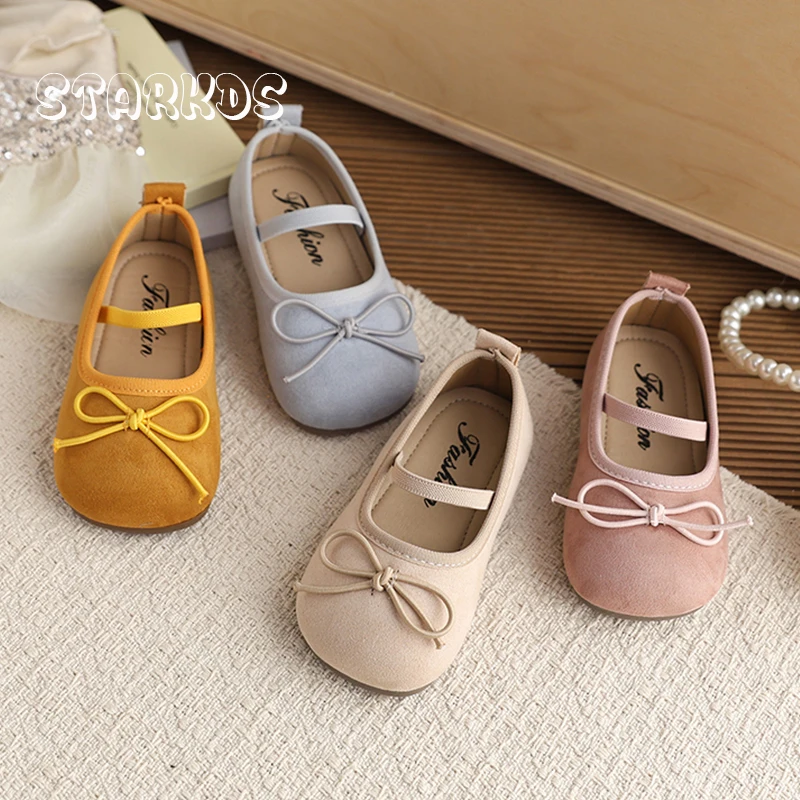 

Spring Pink Blue Round Toe Faux Suede Ballet Flat Baby Girl Bowknot Elastic Band Ballerina Shoes Toddler Kid Soft Dress Zapatos