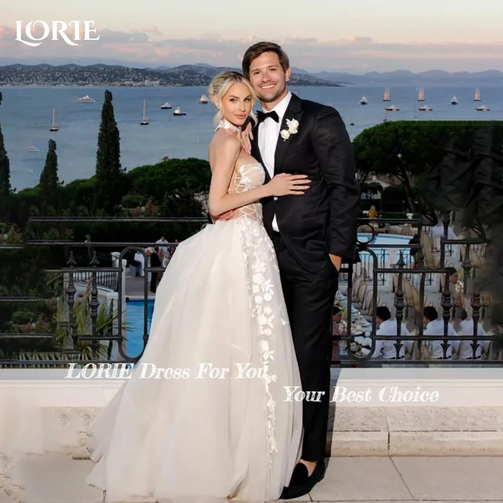 

LORIE Empire Glitter Wedding Dresses 3D Flower Strapless Princess Sweetheart Bridal Gown Backless Boho Bride Dress Customized