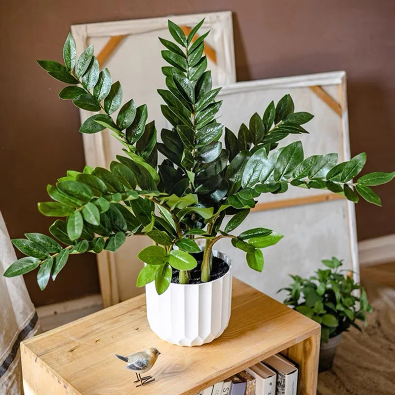 65cm Large Tropical Artificial Ficus Plants Branches Plastic Fake Leafs Green Zamiifolia Tree Leaves For Home Bedroom Shop Decor