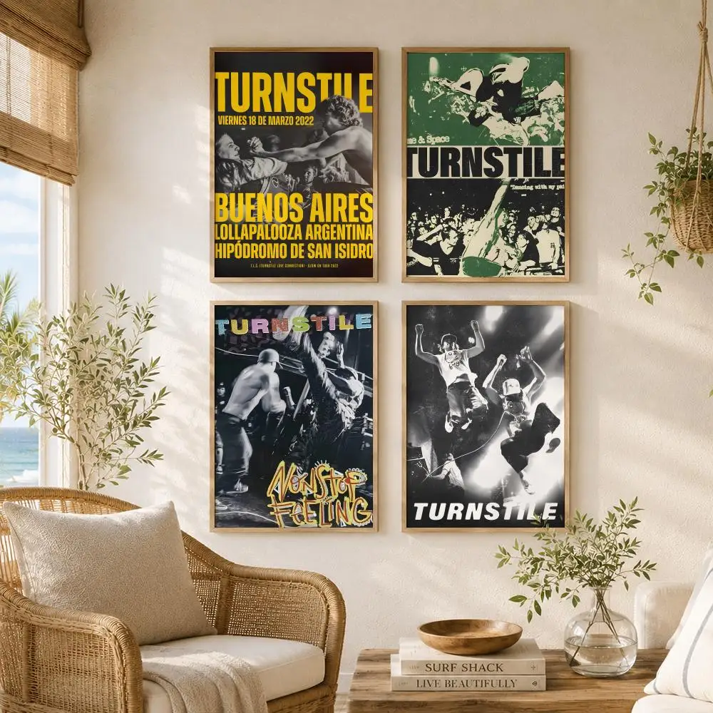 Rock Band T-Turnstile Painting Calligraphy High-Quality Canvas Wall Mural Crease-Free For Living Room Bedroom Interiors