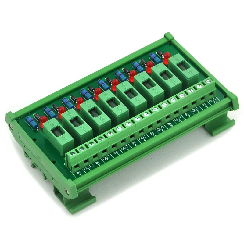 Electronics-Salon DIN Rail Mount 5~48VDC 8 Channel Fuse Interface Module, with Fuse Fail Indication.