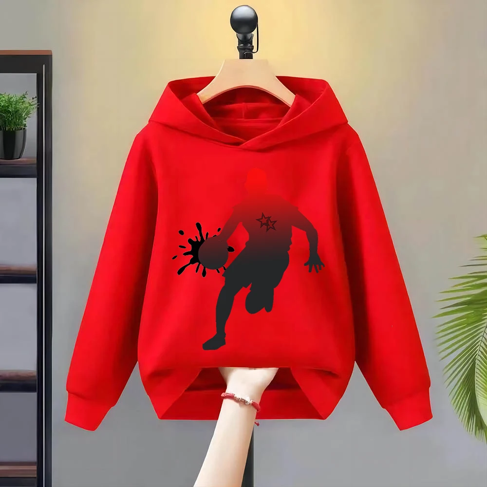 Boys, girls, children's hooded sweatshirts with basketball print patterns can be worn all year round hooded sports sweatshirts