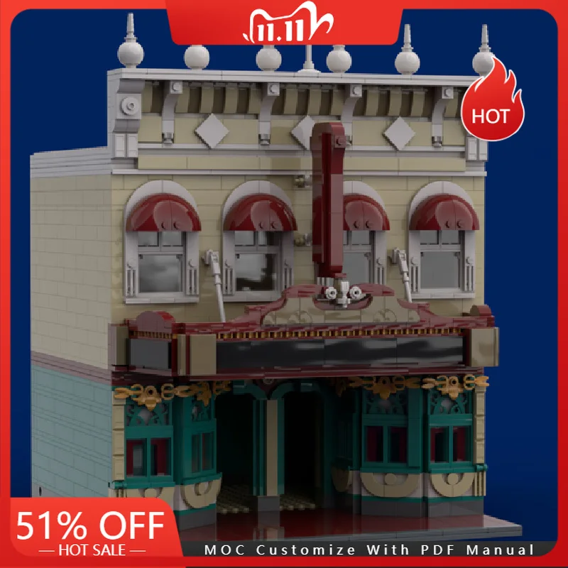 

1955 PCS MOC City Street Views Modular Luxury Cinema Building Block Diy Educational Assembly Children Display Toy Birthday Gifts