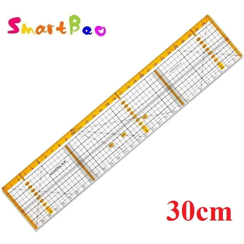 30cm Acrylic Tailor\'s Ruler with Reinforced Steel Edge for Blade Protection