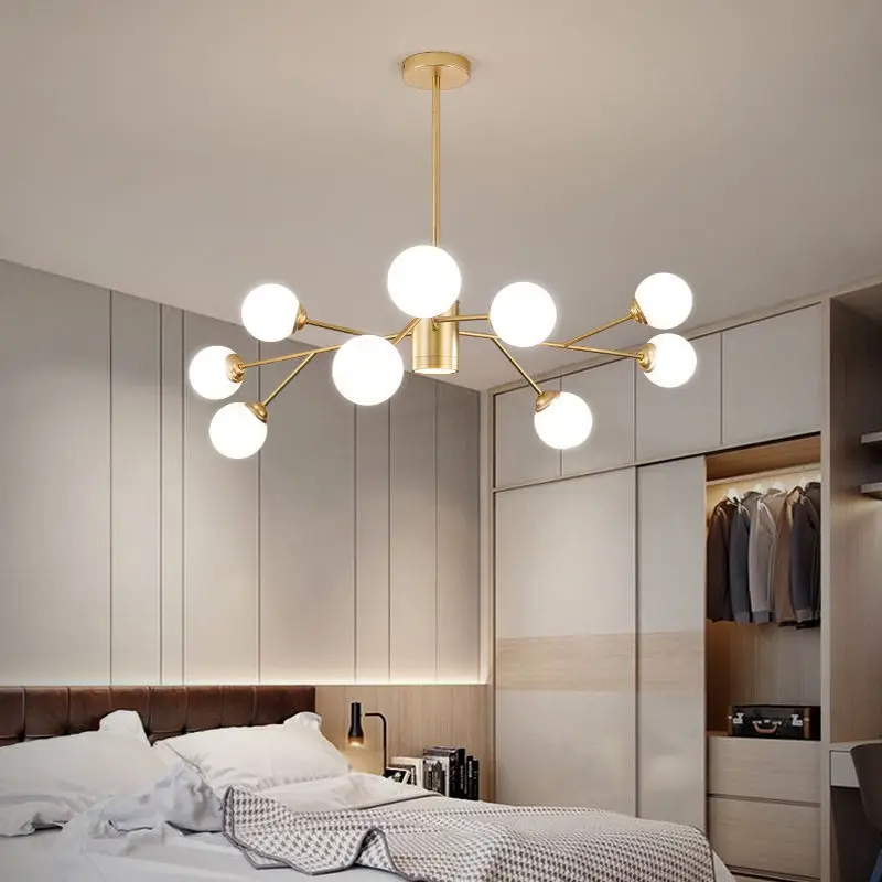 Designer moderno ramo di arte del ferro LED lampadario a sfera di vetro personalizzato fagiolo magico soggiorno ristorante camera da letto caffetteria Bar